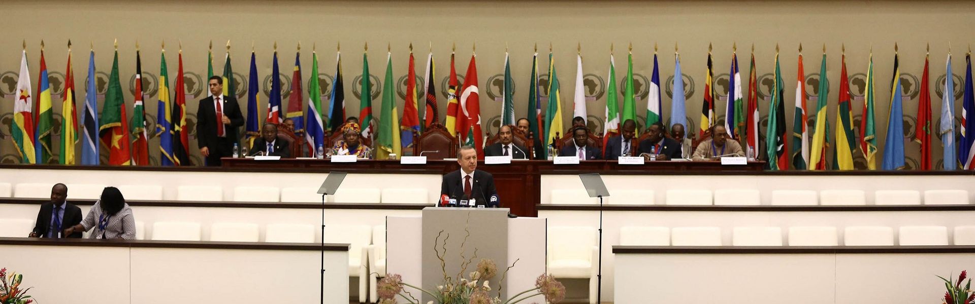 Turkish President Recep Tayyip Erdogan speaks during the Second Turkey- Africa Partnership Summit at Sipopo Congress Center in Malabo, Equatorial Guinea